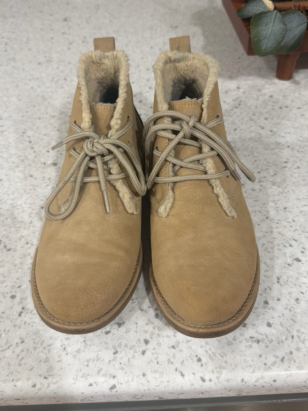 Seven Dials Tan Suede Lace-Up Shearling-Trim Boots